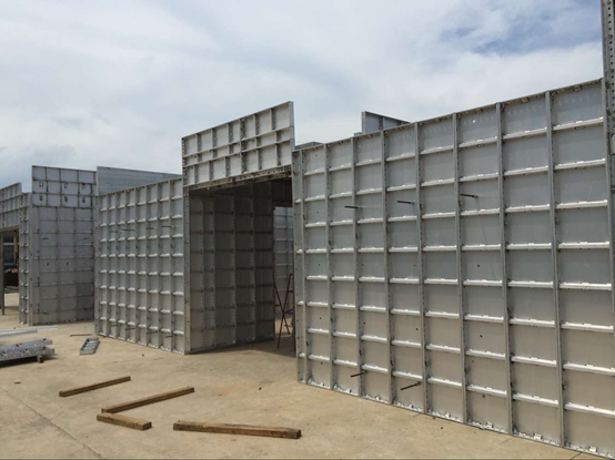 aluminum formwork wall panel erected on site